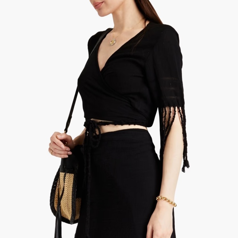 Caravana Saskun Fringed Cotton-Gauze Wrap Top Size OS